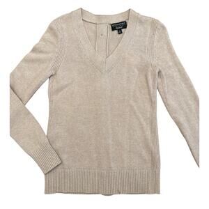 Banana Republic Filpucci Tan Wool Blend Back Button V Neck Sweater Small New